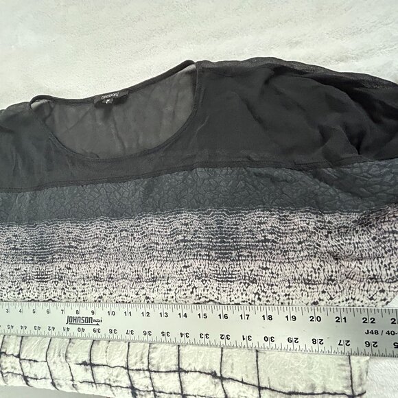 Dressori Womens Sheer Black/White Abstract Grid Textured Silk Tunic Top Medium - Picture 8 of 9